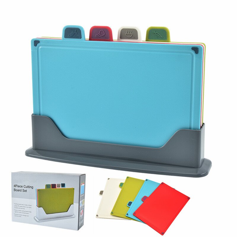 Plastic Chopping Board Set Manufacturer - OEM/ODM Custom Home Kitchen Accessories 4 Pieces Plastic Color Coded Chopping Board