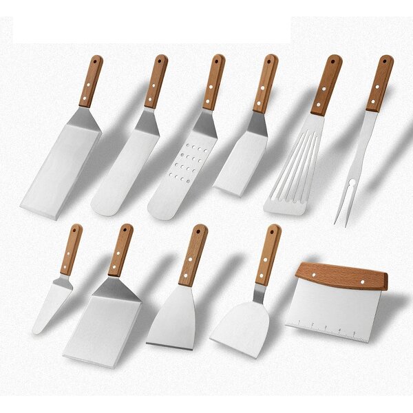 Barbecue Turners Set Factory - OEM/ODM Custom Barbecue Turners Metal Spatula Set Griddle Long Spatula Scraper