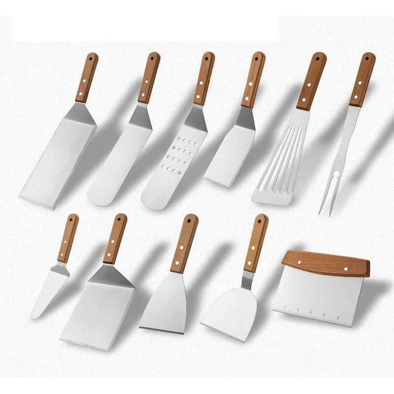 Barbecue Turners Set Factory - OEM/ODM Custom Barbecue Turners Metal Spatula Set Griddle Long Spatula Scraper