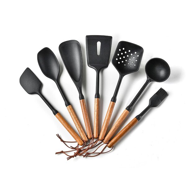 Silicone Kitchenware Set Manufacturer - OEM/ODM Custom 7 Piece Wooden Handle Utensils Set
