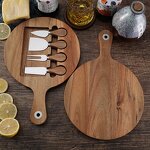Round Cheese Board Set Manufacturer - OEM/ODM Custom Acacia Wooden Round Cheese Cutting Board Serving Tray 4pcs Knives Set