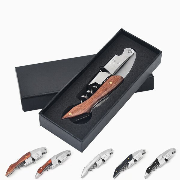 Wine Opener Gift Box Manufacturer - OEM/ODM Custom Kitchen Gadgets Wooden Stainless Steel Wine Opener with Gift Box