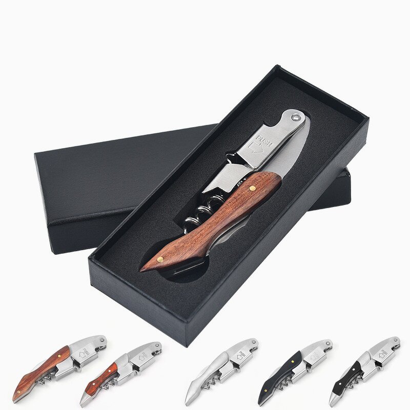 Wine Opener Gift Box Manufacturer - OEM/ODM Custom Kitchen Gadgets Wooden Stainless Steel Wine Opener with Gift Box