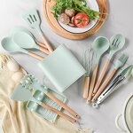 Nonstick Kitchenware Set Manufacturer - OEM/ODM Custom Logo 13pcs Nonstick Kitchenware Wooden Handle Utensil Set