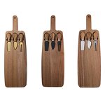Rectangle Cheese Board Set Factory - OEM/ODM Custom Acacia Wooden Rectangle Cheese Cutting Board Serving Tray 3pcs Knives Set