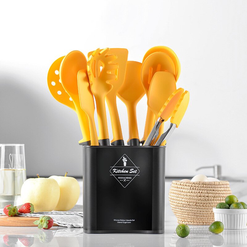 Kitchen Gadget Utensil Set Factory - OEM/ODM Custom Food Safe BPA Free Heat Resistant Yellow Spatula Turner Set