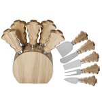 Cheese Knives Holder Set Factory - OEM/ODM Custom Kitchen Gadgets Stainless Steel Cheese Knives Oak Wood Holder Stand Set