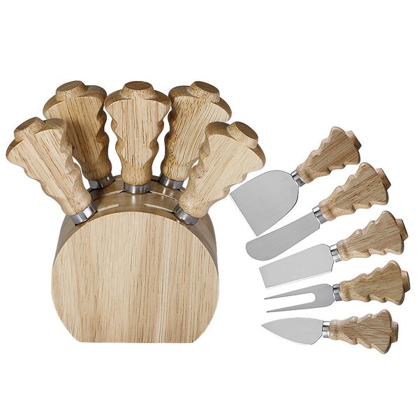 Cheese Knives Holder Set Factory - OEM/ODM Custom Kitchen Gadgets Stainless Steel Cheese Knives Oak Wood Holder Stand Set