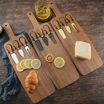 Rectangle Cheese Board Set Factory - OEM/ODM Custom Acacia Wooden Rectangle Cheese Cutting Board Serving Tray 3pcs Knives Set