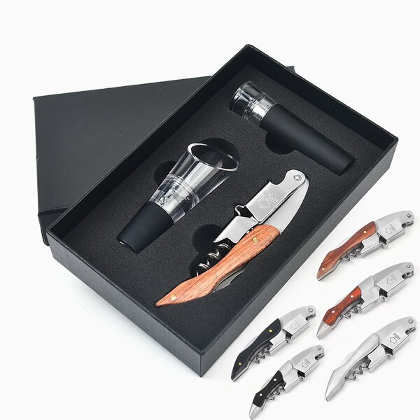 Barware Gift Set Factory - OEM/ODM Custom 3 Pack Barware Gift Set Wine Pourer Vacuum Stopper Corkscrew Bottle Opener