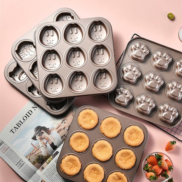 Animal Cake Baking Mold Manufacturer - OEM/ODM Custom 9 Cups Nonstick Carbon Steel Bakeware Champagne Gold Animal Cake Mold