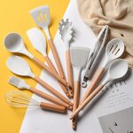 Hot Selling Kitchen Utensil Set Factory - OEM/ODM Custom Hot Selling 11pcs Wood Handle Silicone Kitchen Cooking Utensil Set