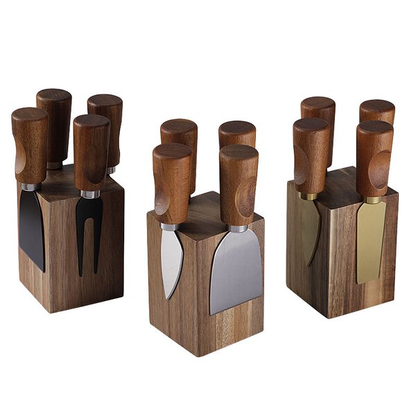 Cheese Knife Holder Set Factory - OEM/ODM Custom Kitchen Gadgets Cheese Tools Stainless Steel Cheese Knife Acacia Wood Holder