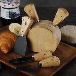 Cheese Board Tools Set Factory - OEM/ODM Custom Kitchen Gadgets Stainless Steel Cheese Knives Oak Wood Holder Stand Set