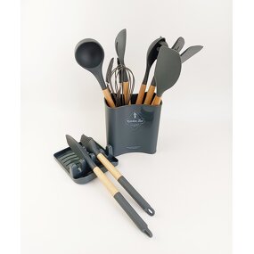 Kitchen Utensil Set Factory - OEM/ODM Custom 13pcs Wood Handle Silicone Cooking Utensil Set Gadgets