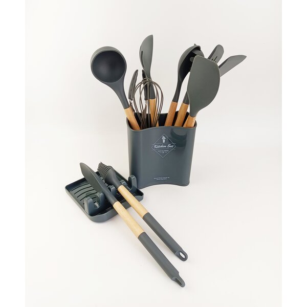 Kitchen Utensil Set Factory - OEM/ODM Custom 13pcs Wood Handle Silicone Cooking Utensil Set Gadgets