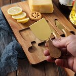 Cheese Board Set Factory - OEM/ODM Custom Acacia Wooden Rectangle Cheese Cutting Board Serving Tray 4pcs Cheese Knives Set