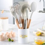 Kitchen Utensil Set Factory - OEM/ODM Custom Food Safe Nonstick White Silicone Utensil Set with Wooden Handle