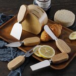 Cheese Knives and Oak Wood Holder Factory - OEM/ODM Custom Kitchen Gadgets Stainless Steel Cheese Knives Oak Wood Holder Set
