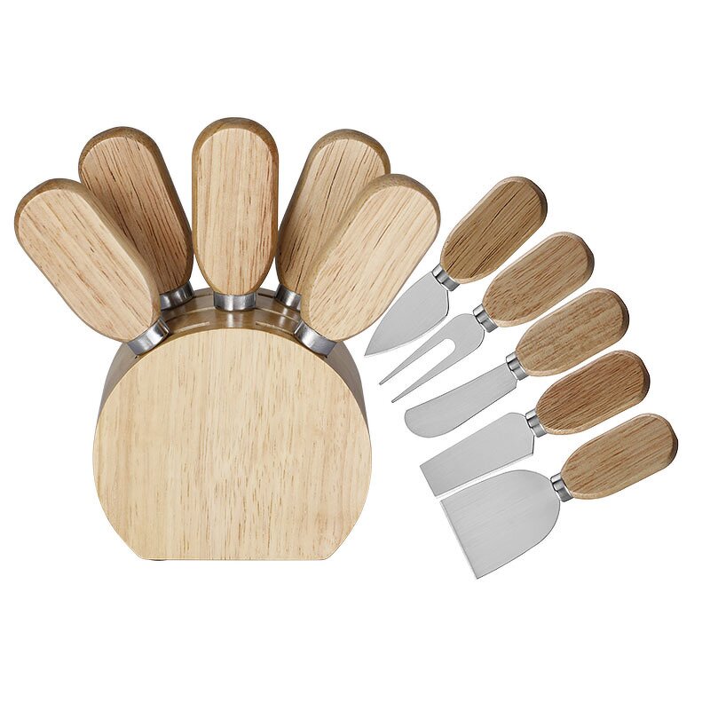 Cheese Knives and Oak Wood Holder Factory - OEM/ODM Custom Kitchen Gadgets Stainless Steel Cheese Knives Oak Wood Holder Set