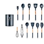 Kitchenware Accessories Manufacturer - OEM/ODM Custom Food Grade 13PCS Wooden Handle Silicone Kitchen Utensil Set