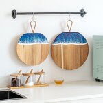 Acacia Wood Cheese Board Manufacturer - OEM/ODM Custom Acacia Wood and Epoxy Resin Blue Ocean Wave Round Cheese Board