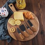 Round Cheese Board Set Manufacturer - OEM/ODM Custom Acacia Wooden Round Cheese Cutting Board Serving Tray 3pcs Knives Set