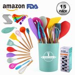 15pcs Kitchen Utensil Set Manufacturer - OEM/ODM Custom 15pcs Wooden Handle Silicone Utensil Set with Holder Hook