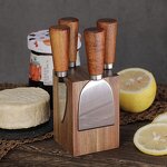 Cheese Tools Set Manufacturer - OEM/ODM Custom Kitchen Gadgets Cheese Tools Stainless Steel Cheese Knife Wood Holder Set