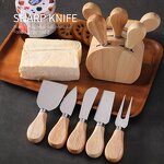 Cheese Knives and Oak Wood Set Manufacturer - OEM/ODM Custom Kitchen Gadgets Cheese Tools Stainless Steel Cheese Knives Oak