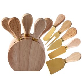 Cheese Knives and Oak Wood Set Manufacturer - OEM/ODM Custom Kitchen Gadgets Cheese Tools Stainless Steel Cheese Knives Oak