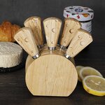 Cheese Board Tools Set Factory - OEM/ODM Custom Kitchen Gadgets Stainless Steel Cheese Knives Oak Wood Holder Stand Set