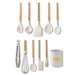Kitchen Utensil Set Factory - OEM/ODM Custom Food Safe Nonstick White Silicone Utensil Set with Wooden Handle