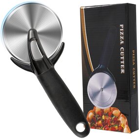 Black Pizza Cutter Manufacturer - OEM/ODM Custom Kitchen Gadget Black Antislip Handle Stainless Steel Pizza Cutter Wheel