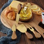 Round Cheese Board Set Manufacturer - OEM/ODM Custom Acacia Wooden Round Cheese Cutting Board Serving Tray 3pcs Knives Set