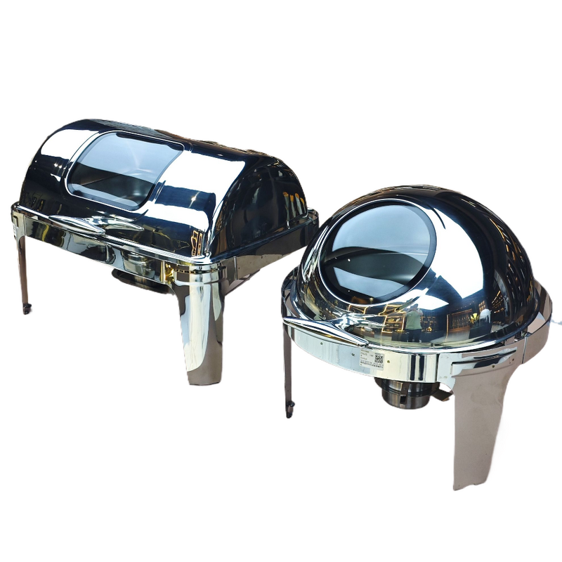 Chaffing Dish Buffet Food Warmer Factory - Custom Logo Household Gold Round 6L Visible Window Home Stainless Steel