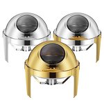 Food Warmers Factory - Home Kitchenware Visible Window Stainless Steel Round 6L Luxury Silver Food Chafers