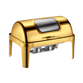 Hot Pot Food Warmer Set Manufacturer - Best Selling Household Luxury Gold 9L Rectangle Stainless Steel Chaffing Dish