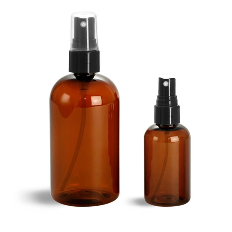Amber PET Cosmetic Bottles Manufacturer - OEM/ODM Custom Amber PET Cosmetic Plastic Bottles with Black Fine Mist Sprayers