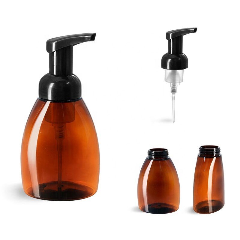 Amber PET Bottle Manufacturer - OEM/ODM Custom 250ml Amber PET Bottle with Black Foamer Pump for Foaming Soaps