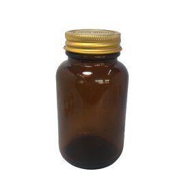 Amber Glass Bottle Manufacturer - OEM/ODM Custom 120ml Amber Glass Bottle with Gold Metal Cap for Medicine Tablet
