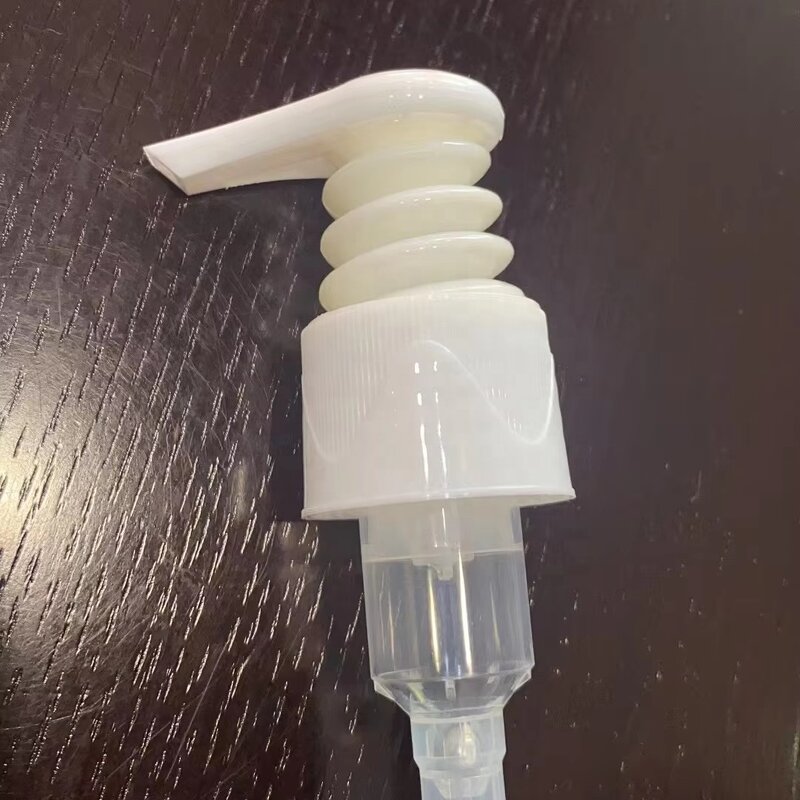 White PP Dispensing Pump Manufacturer - OEM/ODM Custom White PP 24-410 Ribbed Skirt Up-lock Spiral-shaped Cowl Pump