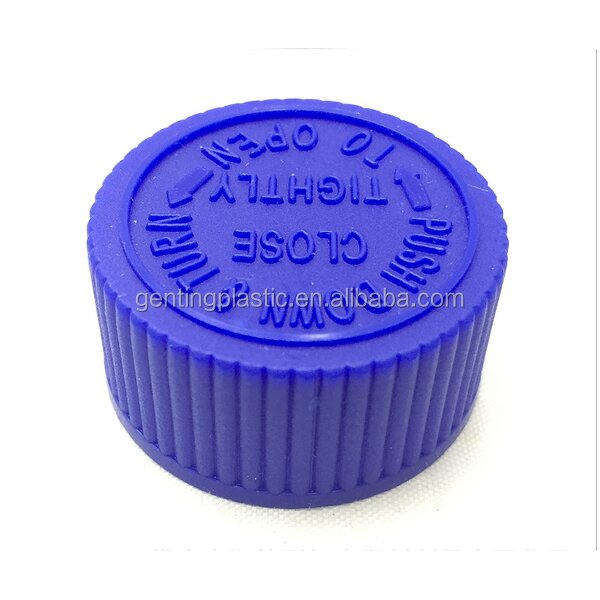 Push Turn Childsafe Screw Cap Factory - OEM/ODM Custom Yellow Blue Push Turn Childsafe Screw Cap Child Resistant Cap