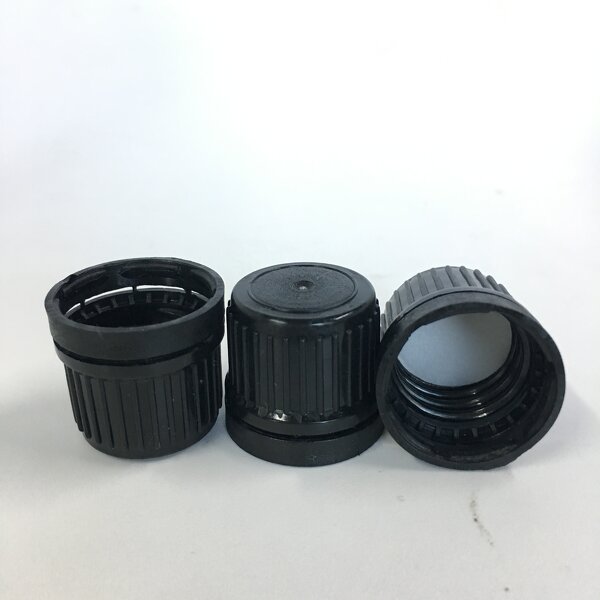 Black PP Tamper Evident Cap Manufacturer - OEM/ODM Custom 18 mm Black PP Tamper Evident Cap for Essential Oil Bottles