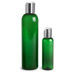 Plastic Bottles Manufacturer - OEM/ODM Custom Green PET Cosmo Rounds with Smooth Black Disc Top Caps 250ml