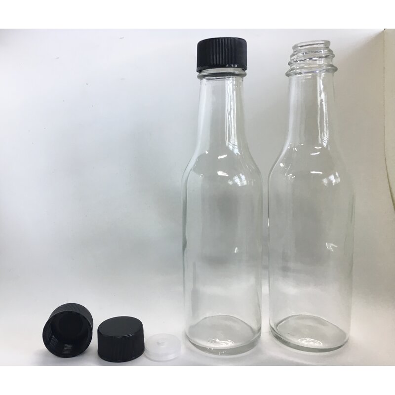 Glass Sauce Woozy Bottle Manufacturer - OEM/ODM Custom 150ml 5oz Transparent Glass Sauce Woozy Bottle with Black Screw Cap
