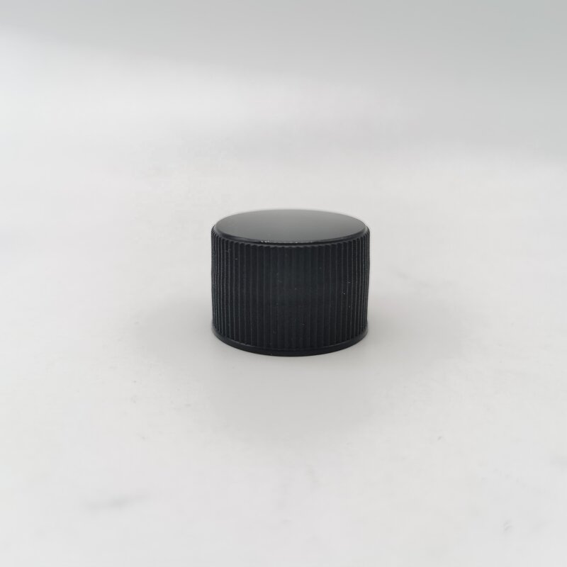 Black Ribbed Plastic Cap Factory - OEM/ODM Custom 24mm Black Ribbed Matte Top Plastic Cap with Induction Inner Seal