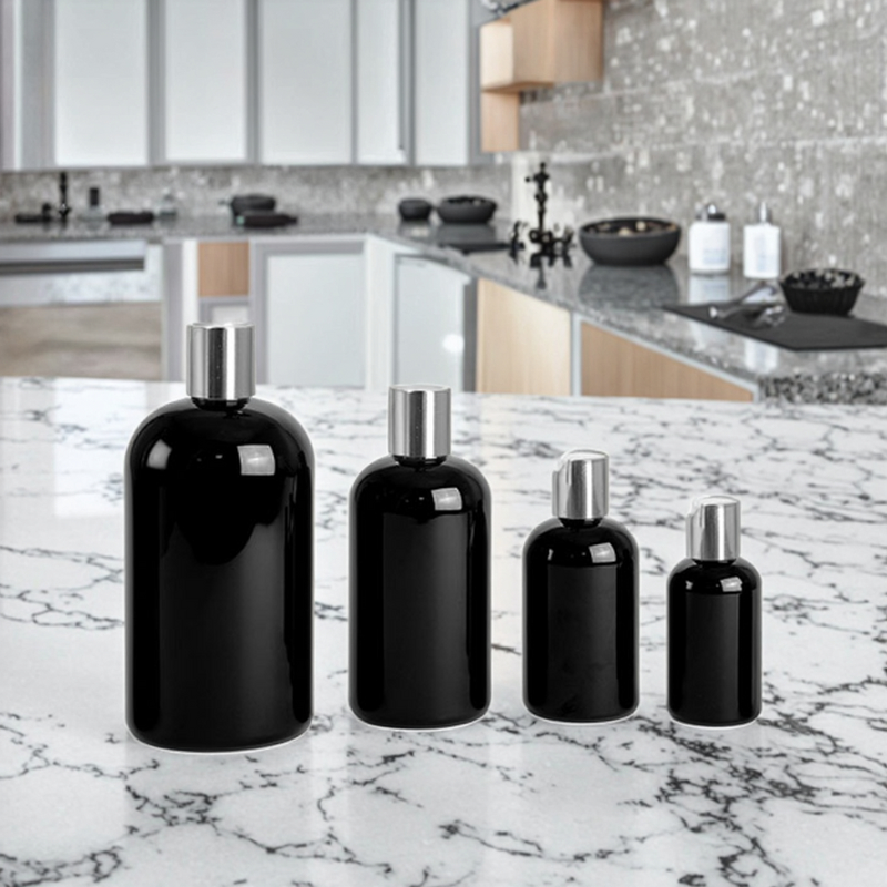 PET Boston Rounds Manufacturer - OEM/ODM Custom PET Boston Rounds Black Shampoo Screen Printing with Silver Screw Cap