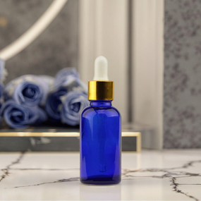 Glass Essential Oil Bottle Factory - OEM/ODM Custom 1oz 30ml Cobalt Blue Glass Essential Oil Bottle with Gold Cap