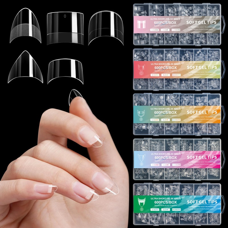 Wholesale Ultra Short Nail Gel Tips 600pcs/Box Traceless Clear Matte False Nail Tips Half Cover Square Almond Design for Fingers